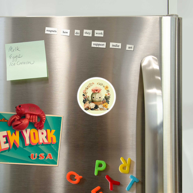 Smiling Cactus in a Succulent Wreath - Plant Parent Folk Art by TuncGK